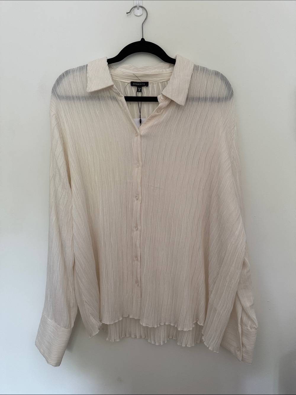 Dynamite Off-White Pleated Button-Up Blouse